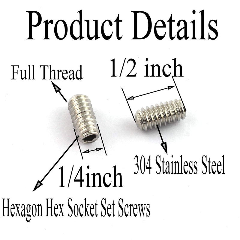 [Australia - AusPower] - RuiLing 25PCS 1/4-20x1/2" Hexagon Hex Socket Set Screws 304 Stainless Steel Full Thread Cup Point Grub Screws 25 1/4"-20x1/2" 