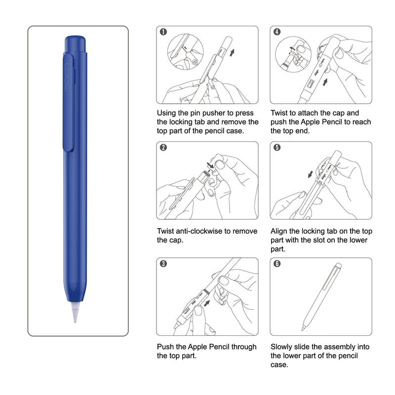 [Australia - AusPower] - MoKo Holder Case Fit Apple Pencil 1st Gen, Retractable Tip Cap Fit New iPad 10th Gen 2022, iPad 9th Gen 2021, iPad 8th Gen 2020 iPad 6th 9.7 2018, iPad Mini 5th Gen Pencil Sleeve, Navy Blue 