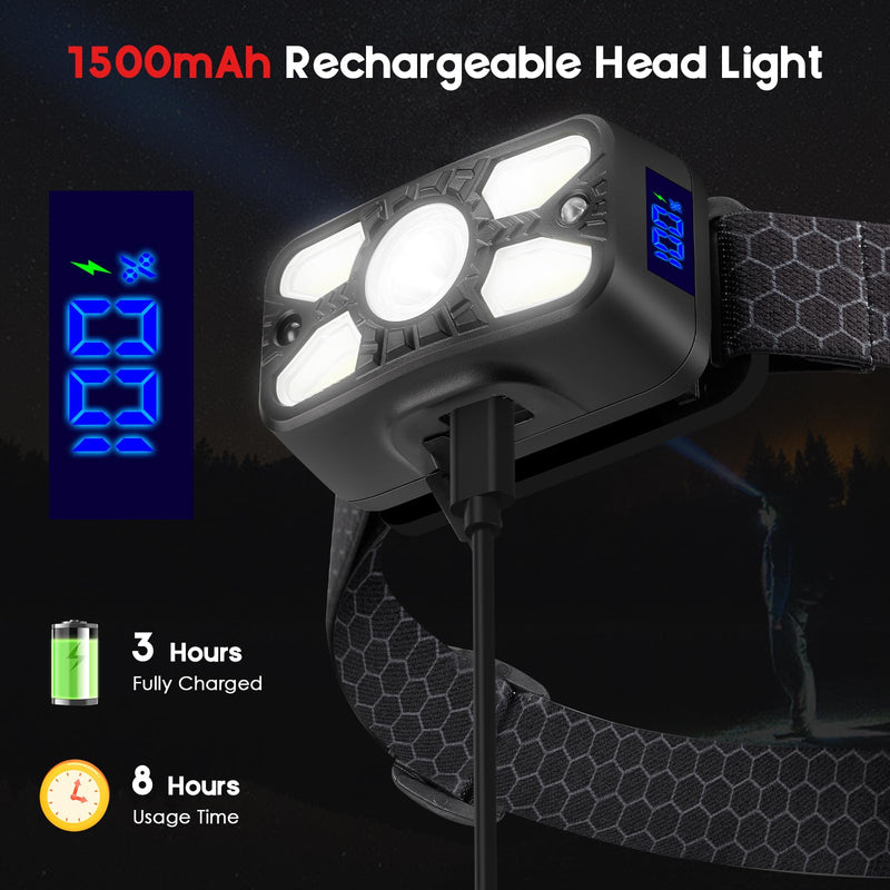 [Australia - AusPower] - Elmchee Rechargeable Headlamp,2 Pack 2500 Lumen Bright 5 Led Headlamp,14 Modes Adjustable Motion Sensor Headlight with Red Light for Adults& Kids,USB C Waterproof Head Flashlight for Outdoor Hiking 