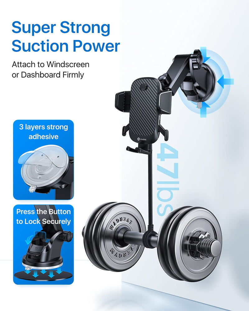 [Australia - AusPower] - andobil [2022 Upgraded] Suction Cup Phone Holder, [Strongest Suction Power & Stick Firmly] Phone Mount for Car Dashboard, Air Vent, Windshield, Compatible with iPhone 13 12 Samsung S22 S21 & Others 