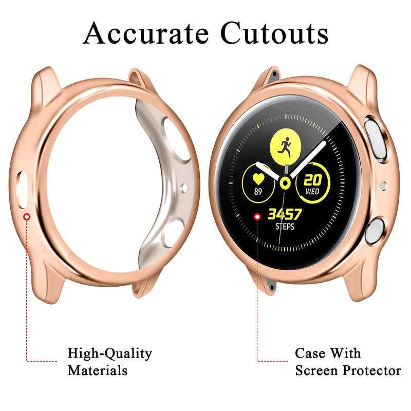 [Australia - AusPower] - Meliya Metal Band for Samsung Galaxy Watch Active 2 40mm 44mm with Case, 20mm Replacement Band & Full Around PC Bumper Frame Screen Protector for Galaxy Watch Active 2 40mm 44mm (Rose Gold, 40mm) Rose Gold 