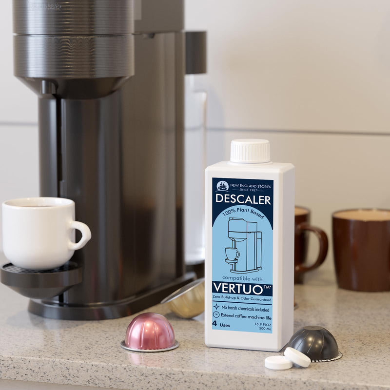 [Australia - AusPower] - New England Stories Nespresso Compatible Descaling Kit, 12 Months Cleaning Set for Vertuoline Brewer, Includes 1 Bottle(4 Uses) of Descaling Solution, 12 Cleaning Tablets and 1 Reusable Pod 
