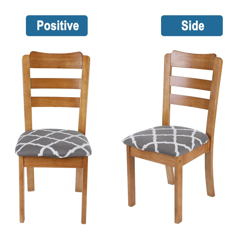 [Australia - AusPower] - SearchI Seat Covers for Dining Room Chairs Stretch Printed Chair Seat Covers Set of 4, Removable Washable Upholstered Chair Seat Protector Cushion Slipcovers for Kitchen, Office(Grey+White) Grey+white 