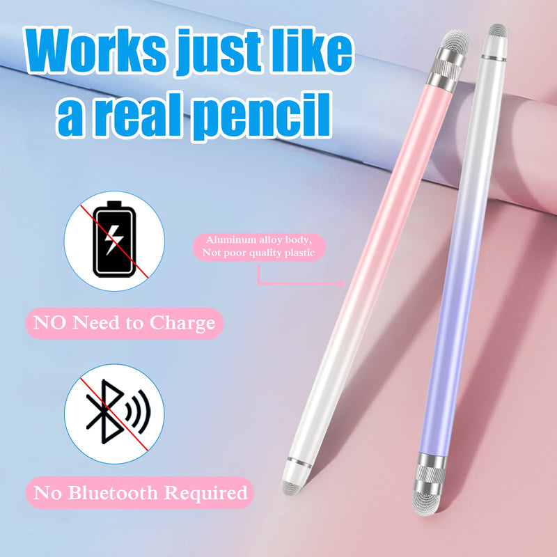 [Australia - AusPower] - 2PCS Stylus Pens for Touch Screens, Stylus Pen for iPhone/iPad/Tablet Android/Microsoft Surface, Compatible with All Touch Screens(White Pink/White Purple) A-White Pink / White Purple 