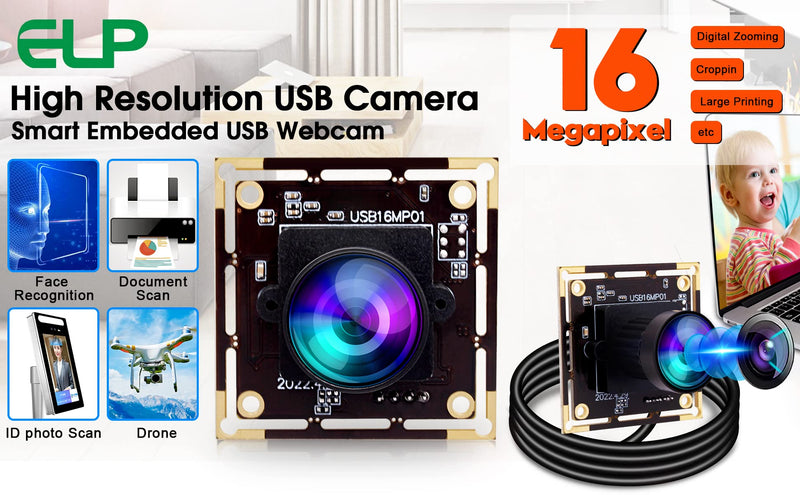 [Australia - AusPower] - ELP 16MP Wide Angle USB Camera Module with 170degree Fisheye Lens for Raspberry Pi and Computer 4K Mini UVC USB2.0 Video Webcam Board Industrial PC Lightburn Camera IMX298 USB with Camera for Laptop 