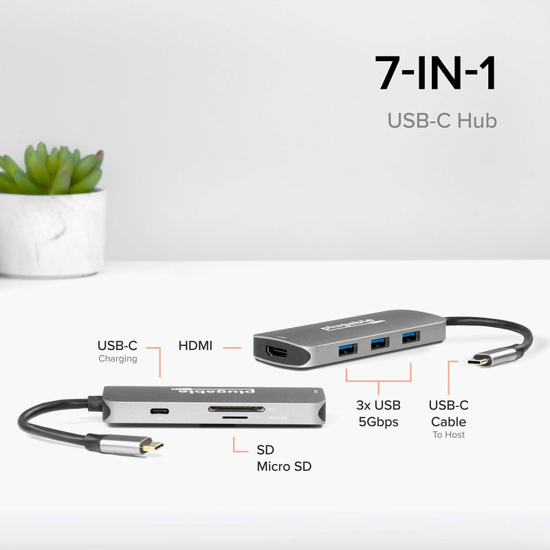 [Australia - AusPower] - Plugable USB-C Hub 7-in-1, Compatible with Mac, Windows, Chromebook, USB4, Thunderbolt 4, and More (4K HDMI, 3 USB 3.0, SD & microSD Card Reader, 87W Charging) 