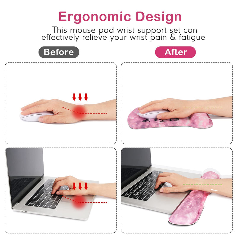 [Australia - AusPower] - Ergonomic Mouse Pad with Wrist Support Gel, DINKY Upgraded Keyboard Wrist Rest Pad Set, Lovely Coaster with Non-Slip PU Base Mouse Pads for Working, Gaming and Family (Pink Letters) Pink Letters 