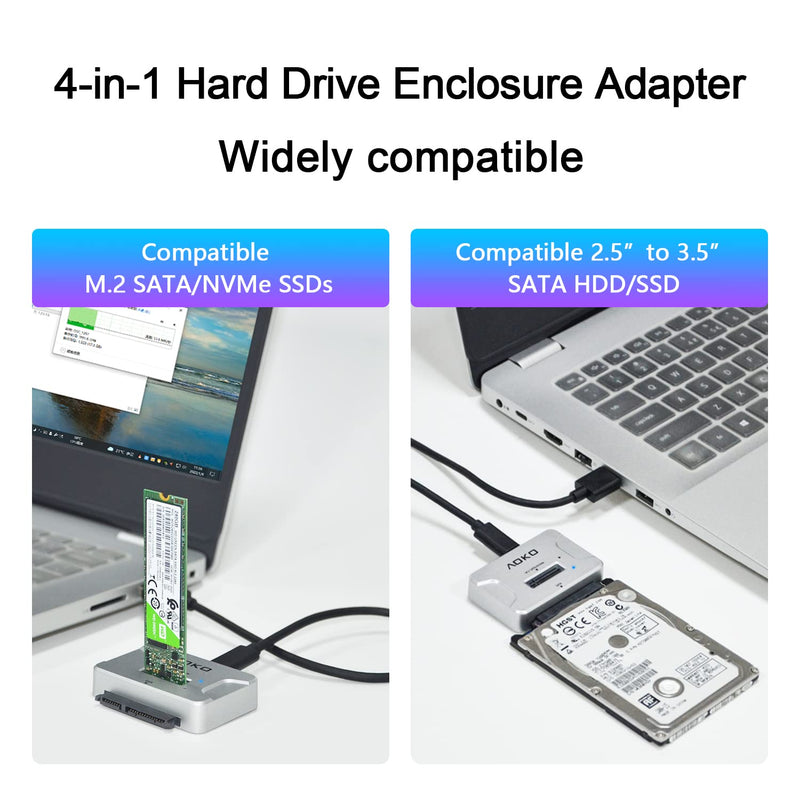 [Australia - AusPower] - AOKO USB-C to M.2 Docking Station with 2.5" /3.5" SATA Hard Drive Adapter Converter , 4-in-1 NVMe to USB M.2 Adapter SATA NVMe SSD Enclosure Reader M.2 Dock or SATA Adapter 