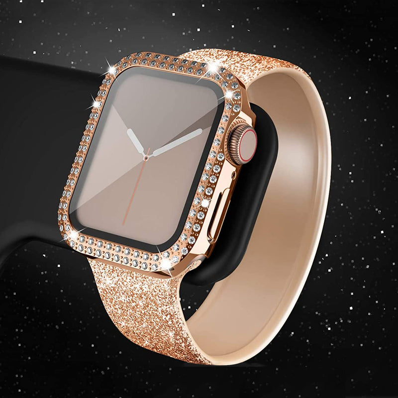 [Australia - AusPower] - Diamond Case Compatible with Apple Watch Series 7 41mm 45mm,PC Protective Covers Women Girl Crystal Shiny Rhinestone Cases,Smartwatch Accessories Bling Bumper Shell Protector Cover,Gold,41mm Gold 