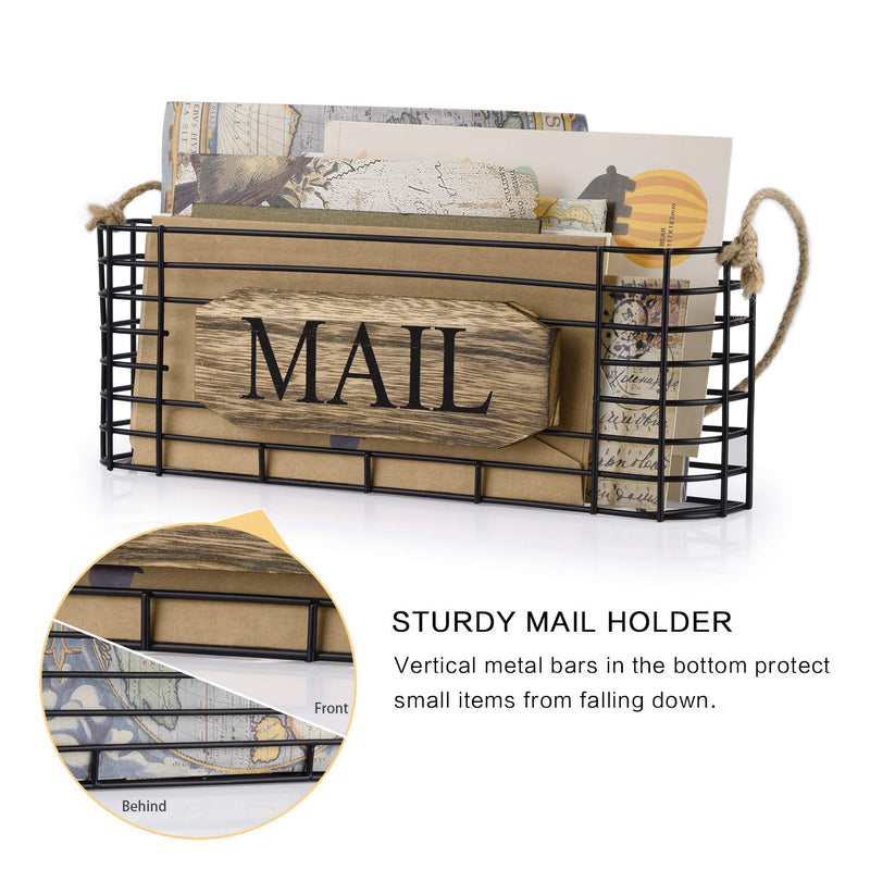 [Australia - AusPower] - SRIWATANA Mail Holder, Rustic Mail Organizer Wall Mount Hanging Mail Sorter Letter Basket with 5 Key Holder for Wall, Large, Carbonized Black 