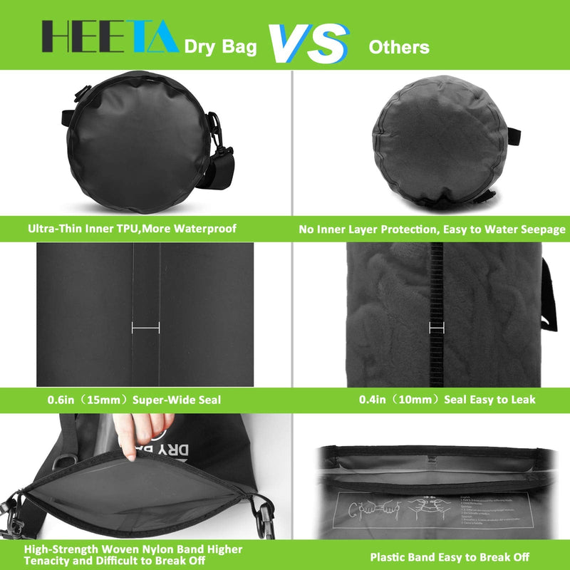 [Australia - AusPower] - HEETA Waterproof Dry Bag for Women Men, 5L/ 10L/ 20L Roll Top Lightweight Dry Storage Bag Backpack with Phone Case for Travel, Swimming, Boating, Kayaking, Camping and Beach Black 