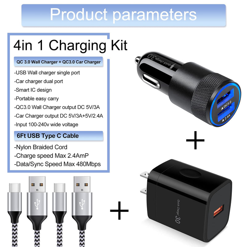 [Australia - AusPower] - 18W Quick Charge 3.0 USB C Car Charger Fast Charging for Samsung Galaxy S22 Ultra S21 Plus S20 FE/Ultra Note 21/20/10 A52 A51 A72,Moto,LG, Charger Block Box Plug, Car Charger Adapter, 6ft Type C Cable EB 4-pack charger+Type C cable 