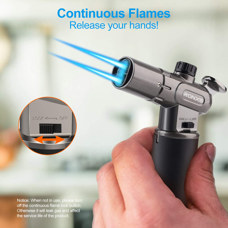 [Australia - AusPower] - RONXS Torch Lighter, Multipurpose Lighter with Dual Flame, You Can Switch Single /Dual to Meet All Your Need, Heavy Duty Construction Butane Torch, Butane Gas Not Included 
