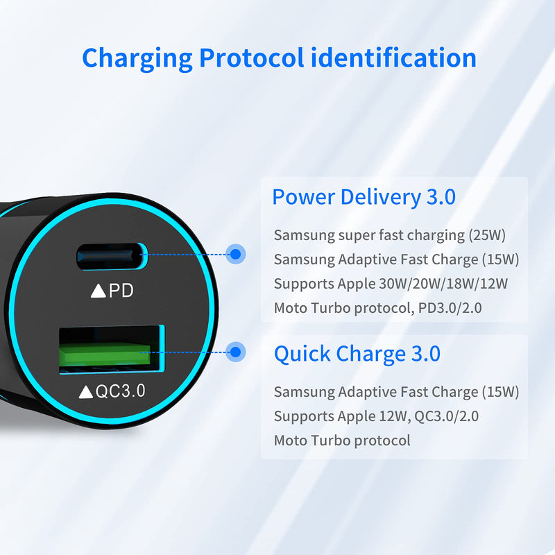 [Australia - AusPower] - Looptimo Super Fast USB C Car Charger, 25W PD&18W QC3.0 Compatible for Samsung Galaxy S22/S21/S20/Ultra/Plus/S21 FE/A32 5G/Z Fold 3 5G, Google Pixel, Dual Fast Car Charger+2 Pack Type C Cables 3.3ft 