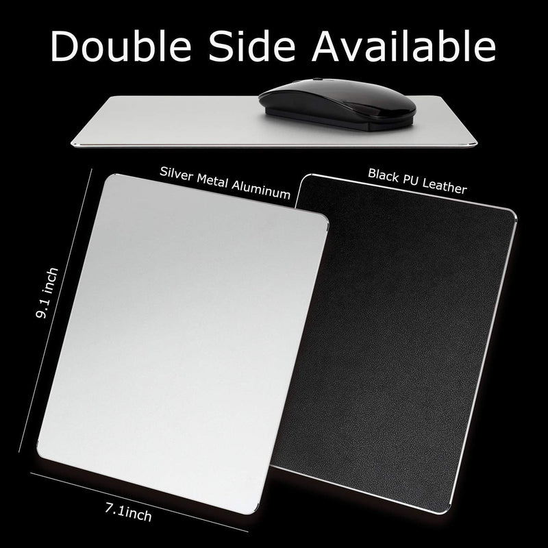 [Australia - AusPower] - HONKID Metal Aluminum Mouse Pad, Office and Gaming Thin Hard Mouse Mat Double Sided Waterproof Fast and Accurate Control Mousepad for Laptop, Computer and PC,9.05"x7.08", Silver 9.05 X 7.08 inch 