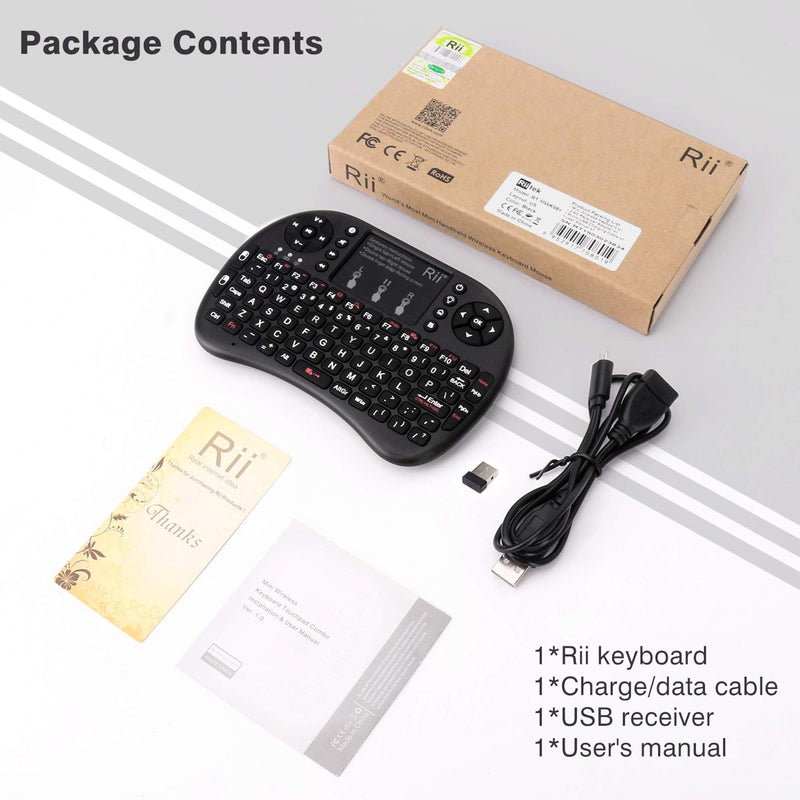 [Australia - AusPower] - (Upgraded)Rii 2.4GHz Mini Wireless Keyboard with Touchpad,QWERTY Keyboard,LED Backlit,Portable Keyboard Wireless for laptop/PC/Tablets/Windows/Mac/TV/Xbox/PS3/Raspberry Pi .(i8+ Black) 