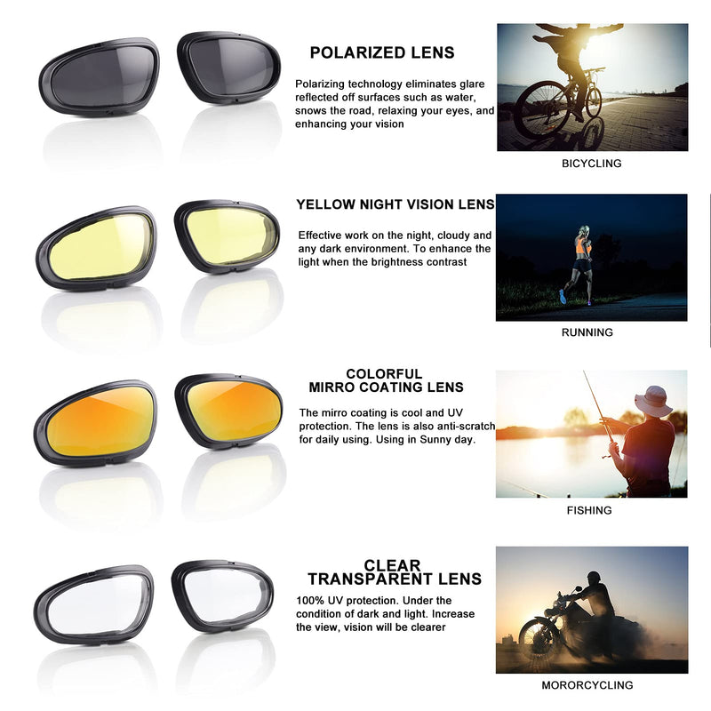 [Australia - AusPower] - Polarized Motorcycle Riding Goggles, Windproof Cycling Glasses UV400 Outdoor Sports Sunglasses Interchangeable Lenes for Running, Baseball Golf, Driving, Fishing, Riding, Mountain Bike, Hiking 