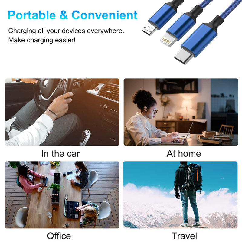 [Australia - AusPower] - Universal 3 in 1 iPhone Charging Cable 1.8M/6Ft USB Charging Cord Mfi Lightning Cable Adapter for CarPlay Type-C/Micro USB Cable for Android/iPhone... 