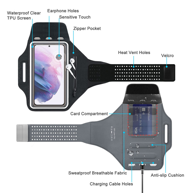 [Australia - AusPower] - COANJIUO Premium Running Armband for Samsung Galaxy S21 S22 S20 Ultra S10 S9 Plus A12 A13 A32 A52 Note 10 Moto iPhone 13 12 11 Universal Sports Cell Phone Adjustable Strap Pocket Key, Black 
