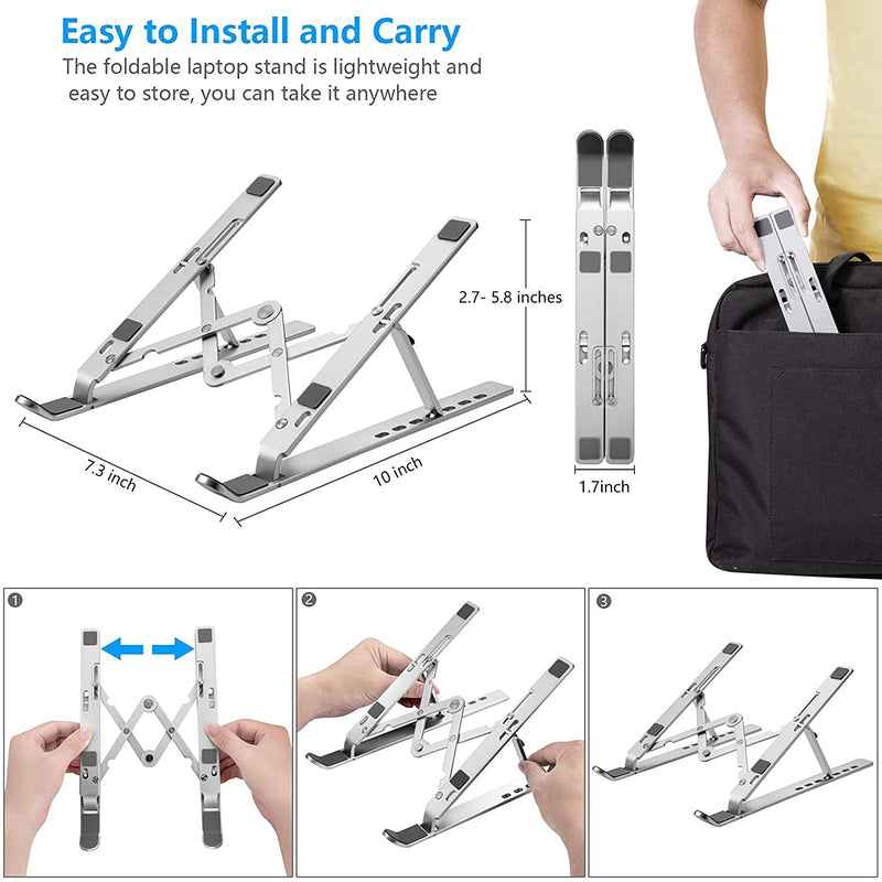 [Australia - AusPower] - Laptop Stand, Laptop Holder Riser Computer Stand, Adjustable Aluminum Foldable Portable Notebook Stand, Compatible with MacBook Air Pro, HP, Lenovo, Dell, More 10-15.6” Laptops and Tablets (Silver) 