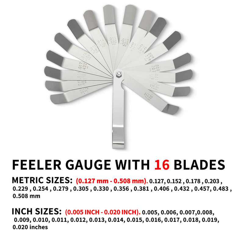 [Australia - AusPower] - 2 Pack Feeler Gauge with 32/26 Blades and 1 Pack Offset Feeler Gauge with 16 Blades - Stainless Steel Feeler Gauge Dual Marked Metric and Imperial Gap Measuring Tool for Automotive Repair 