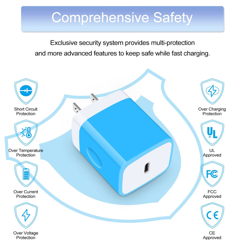 [Australia - AusPower] - 20W USB C Charger Block, PD Power Adapter Wall Charger C Type Fast Charging USB Plug Brick Cube Box for iPhone 13/13 Mini/13 Pro Max/12/SE/11, Samsung Galaxy S22/S21 S20/Ultra Note 22/21/20/10, Pixel EB 2pack PD wall charger blue 