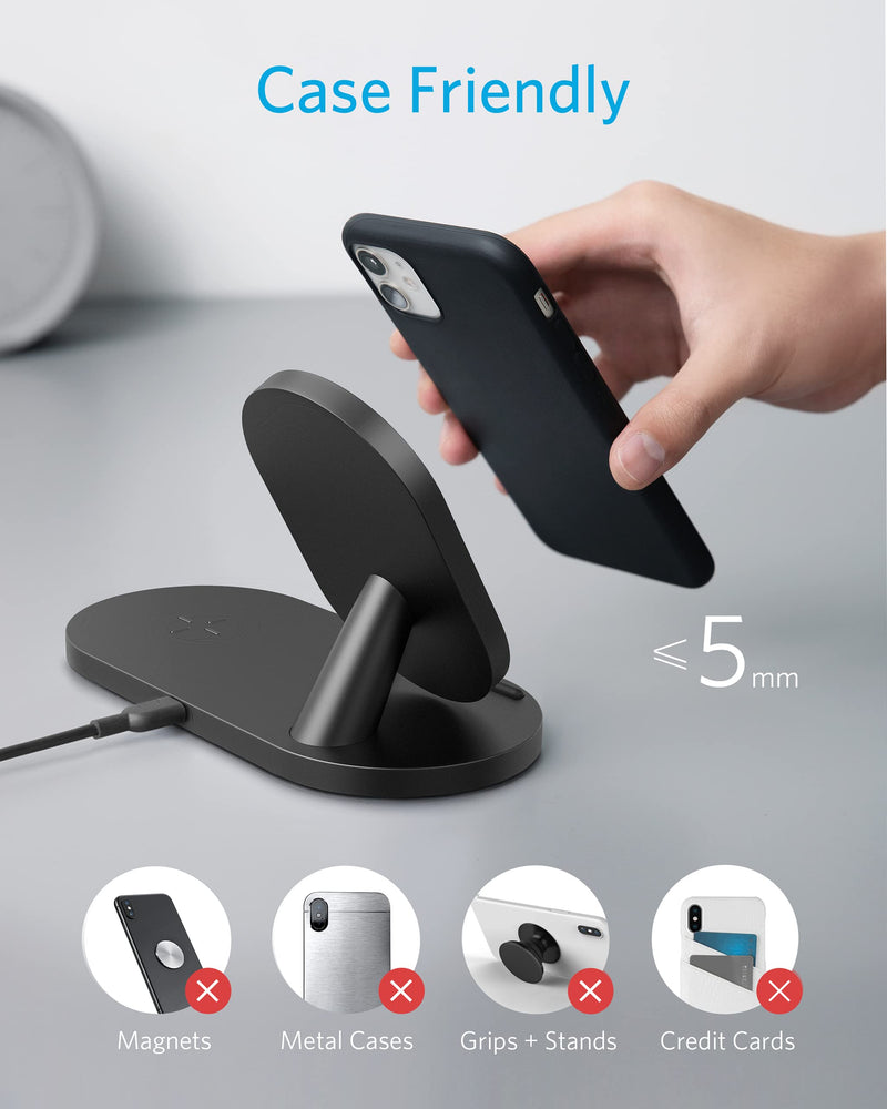 [Australia - AusPower] - Anker Wireless Charging Station, PowerWave Sense 2-in-1 Station with 5 ft USB-C Cable, For iPhone 12 / 12 Pro / 12 Pro Max / 12 mini / 11 / SE 2020, Samsung, AirPods and More (Adapter Not Included) 
