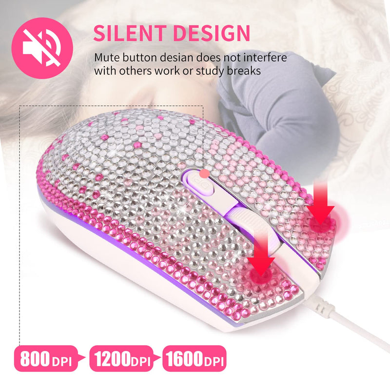 [Australia - AusPower] - Gaming Mouse,7 Colors Backlit Optical Game Mice Ergonomic USB Wired with 1600 DPI and 6 Buttons 4 Shooting for Computer/Win/Mac/Linux/Andriod/iOS. (White&Pink) White&Pink 