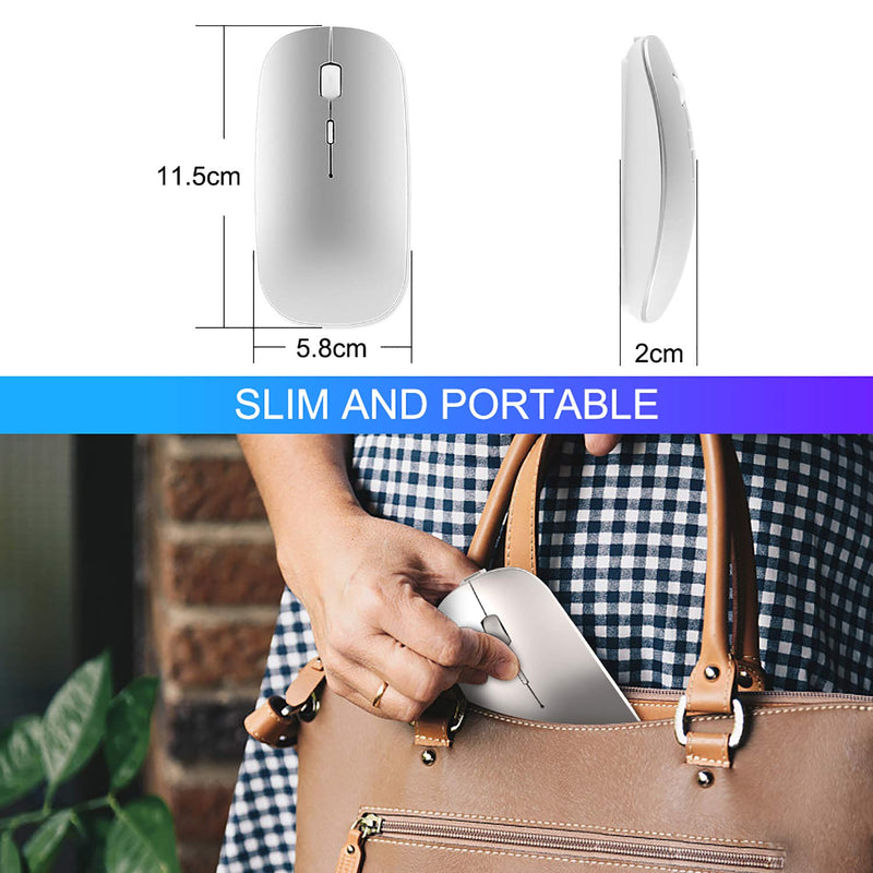 [Australia - AusPower] - Ultra-Thin 2.4G Office Wireless Mouse Mute Charging Mouse Notebook Home Mouse with USB Receiver Compatible for Notebook, PC, Laptop, Computer, MacBook (Silver) Silver 