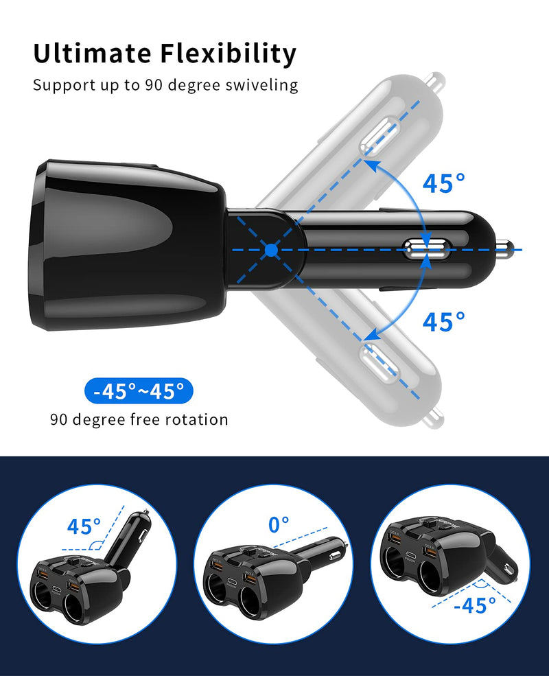 [Australia - AusPower] - 【Upgraded】 Cigarette Lighter Splitter, SUPERONE 180W 2-Socket Cigarette Lighter Adapter with Dual QC3.0 and 20W PD USB C Car Charger Splitter for GPS/Dash Cam/Laptop/iPad/iPhone 13 Pro Max/13/12/11 