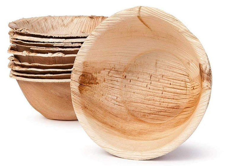 [Australia - AusPower] - Palm Leaf Cereal Bowls - Environmentally disposable tableware | 25 bowls | 13.5 fl oz | 6 Inches round |1/4" rim | Biodegradable & Compostable | Salad Bowls, Dip Bowls 6" 