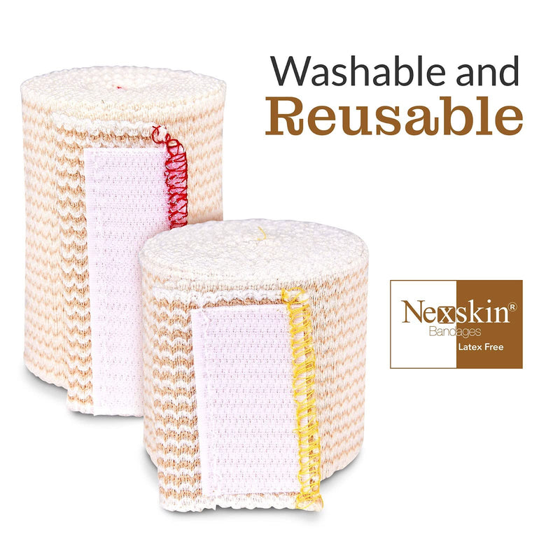[Australia - AusPower] - Premium Elastic Bandage Wrap (2” Wide, 6 Pack) - Nexskin Latex Free Athletic/Medical Compression Bandages Hook & Loop Fasteners at Both Ends - Lifetime Washable & Reusable USA Organic Cotton Bandage 2 Inch (Pack of 6) 