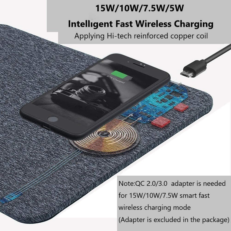[Australia - AusPower] - AmyZone Fast Wireless Charging Mouse Pad 15w Qi Certified Fabric Case-Friendly Large Wireless Charger Gaming Mouse Mat for iPhone 13/12 Pro/Xs/X/8/11 Samsung S10 Note 10 Google Pixel 4/3 XL for Gift Gray 
