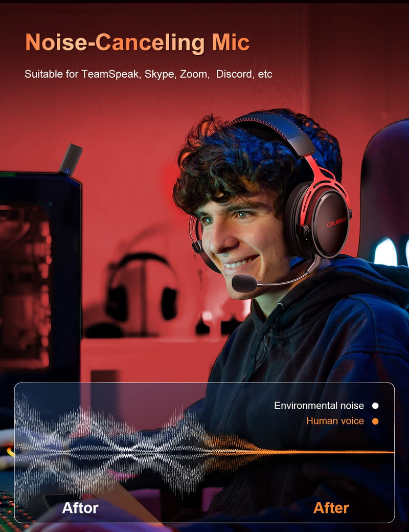 [Australia - AusPower] - Wireless Gaming Headset with Microphone for PC PS5 PS4 Playstation, 2.4G USB Computer Headphones with Mic,Over-Ear Wireless Bluetooth Gamer Headsets for Laptop Mac Red 