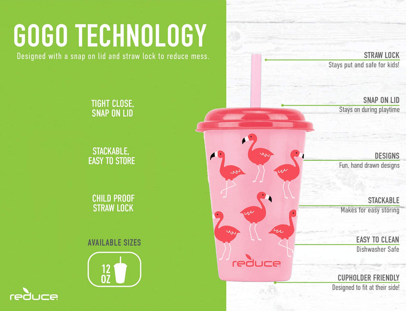 [Australia - AusPower] - Reduce GoGo's – 12 oz Kids Tumbler Set, 5 Pack – Plastic Kids Cups with Straws and Lids – Dishwasher Safe, BPA Free – An Ideal Kid's Cup for Smoothies – Mix and Match, 5 Fun Designs, Sweet 5 Count (Pack of 1) Strawberry Banana 