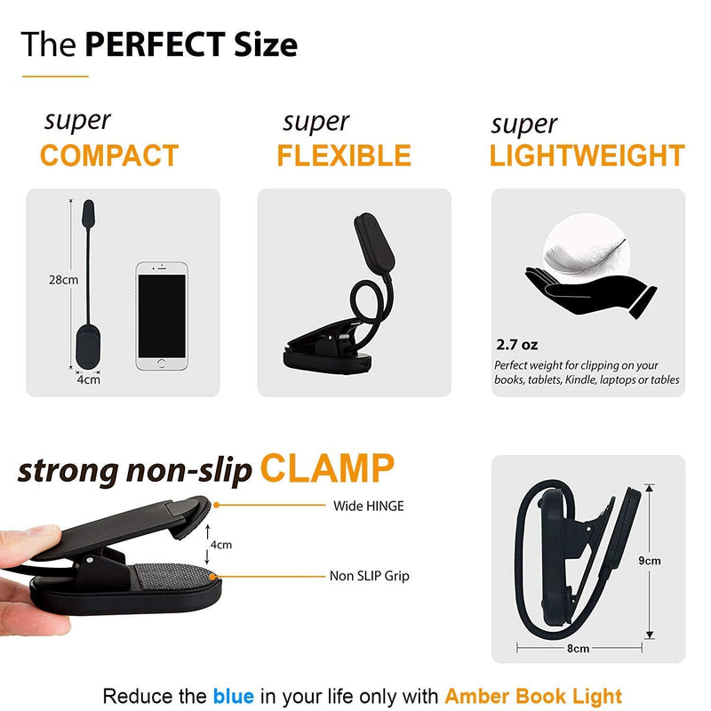 [Australia - AusPower] - Giftable Amber Book Light - Blue Light Blocking - Night Reading Light by Amber Light Store. Rechargeable. 1600K for Reading in Bed at Night. Perfect as a Giftable Kindle Light and LED Book Light. 
