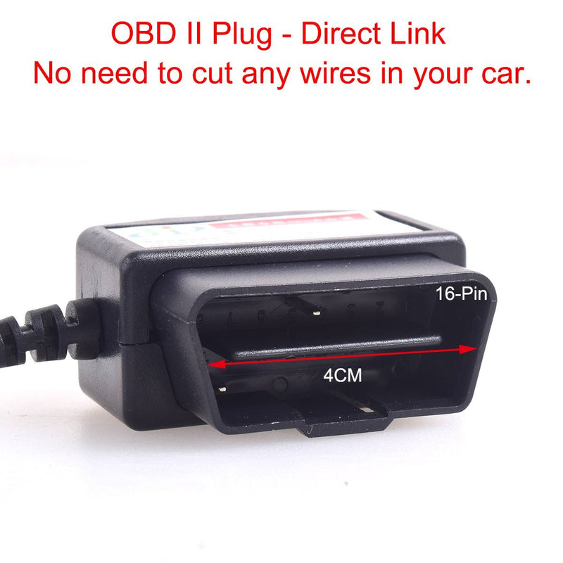 [Australia - AusPower] - OBD2 Dash Camera DVR Charging Cable Micro USB Power Adapter with Switch Button - 16Pin OBD2 Connector Direct Charger for Dash Cam Car DVR GPS- 11.5FT 12-24V 