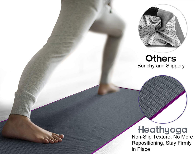 [Australia - AusPower] - Heathyoga Hot Yoga Towel Non Slip, Microfiber Non Slip Yoga Mat Towel, Exclusive Corner Pockets Design, Perfect for Hot Yoga, Bikram, Pilates and Yoga Mats Gray 68" x 24" 
