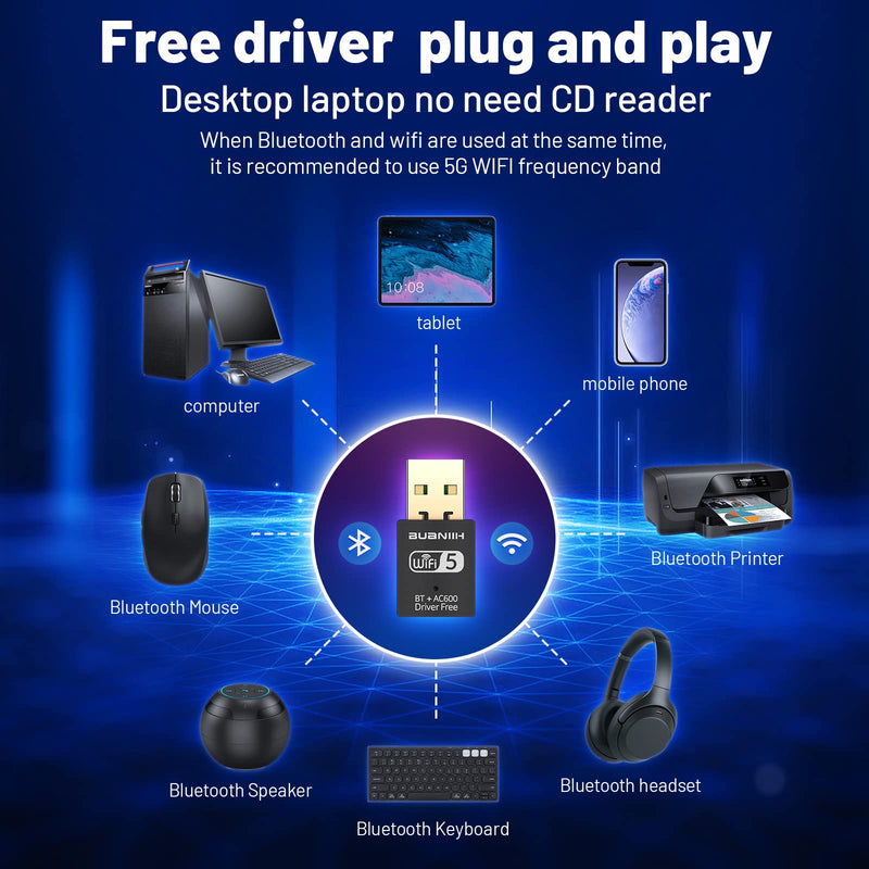 [Australia - AusPower] - USB WiFi Bluetooth Adapter 2-in-1,600Mbps 2.4/5.8Ghz Dual Band Wireless Network,USB 3.0,Plug and Play, for PC/Laptop/Desktop,Support Win7/8/8.1/10/Win 11 
