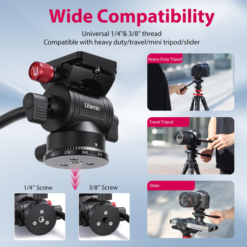 [Australia - AusPower] - ULANZI U210 Tripod Fluid Head, Mini Pan Tilt Head with Handle,Small Panoramic Ball Head with Arca Swiss Quick Release Plate Lightweight Filming Equipment for Compact Camera Loading up to 6.6lb/3kg 