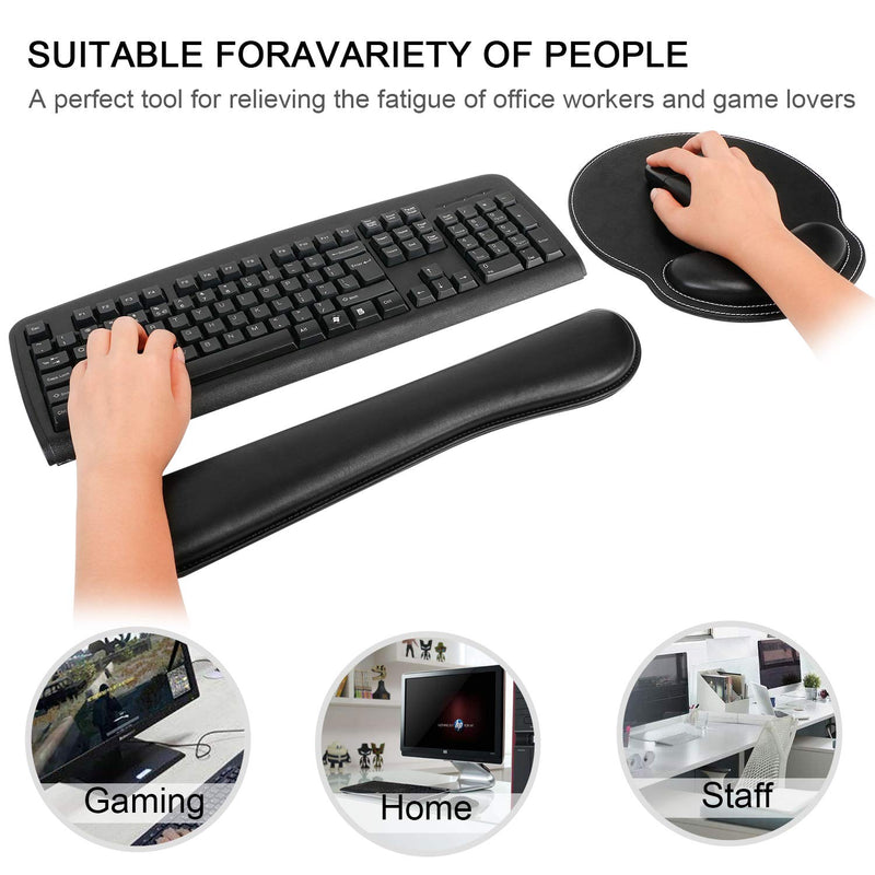 [Australia - AusPower] - RICHEN Ergonomic PU Leather Keyboard Wrist Rest and Mouse Pad with Wrist Support, Memory Foam Set for Computer/Laptop,Gaming and Office, Comfortable for Easy Typing & Pain Relief (PU Black) Pu Black 