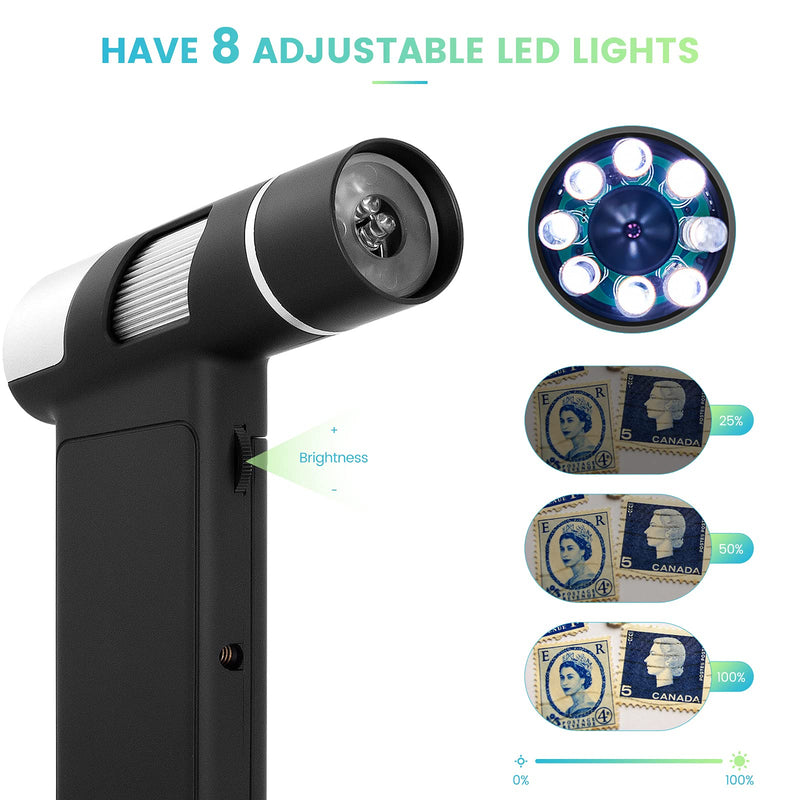[Australia - AusPower] - Andonstar AD203 Handheld Digital Microscope, FHD Portable Microscope 4 Inch Rotatable Monitor, USB Pocket Microscope for Adults Kids, Coin Inspection Microscope, Loupe Magnifier, PC View, 32GB(Black) BLACK 