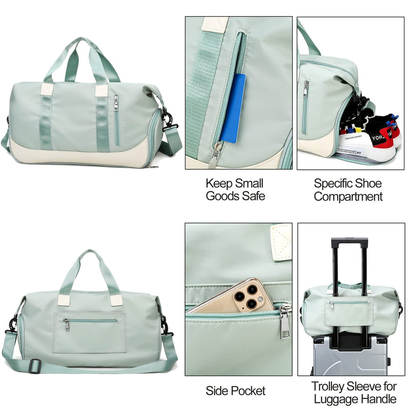 [Australia - AusPower] - Sports Gym Bag, Travel Duffel Bag with Wet Pocket & Shoes Compartment Weekender Bag for Women and Men, Green 