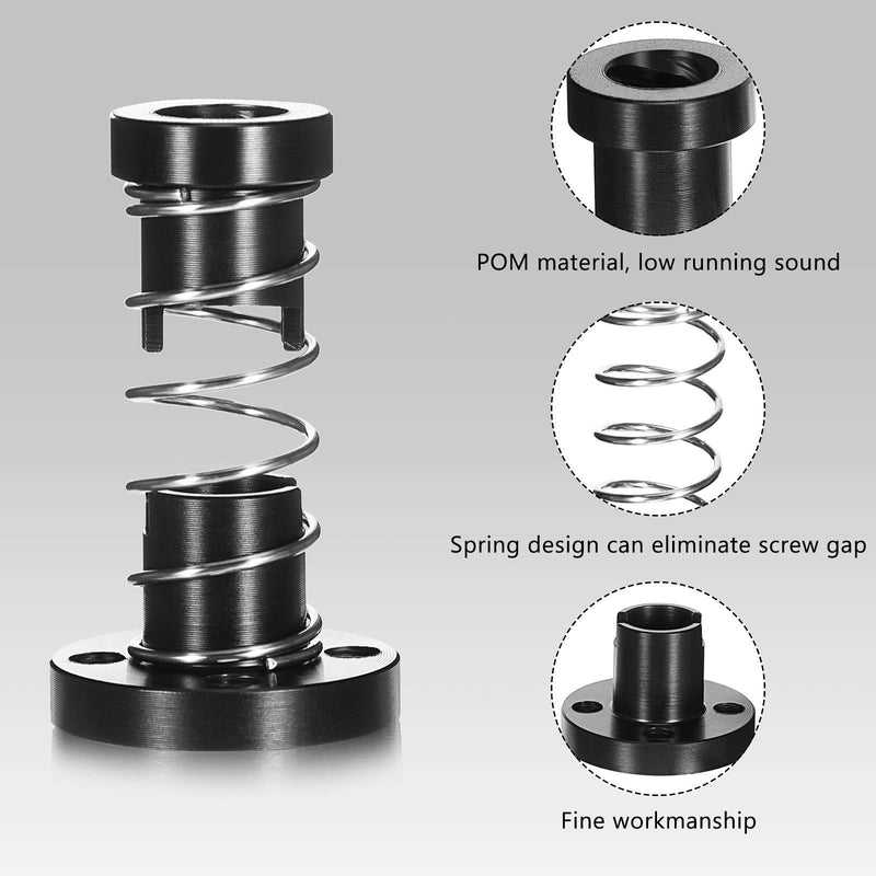 [Australia - AusPower] - 4 Pieces Anti Backlash Nuts, T8 POM Elimination Gap Spring Loaded Nut, 3D Printer Accessories, Acme Threaded Rod (2 mm, 8 mm) 