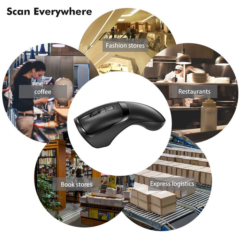 [Australia - AusPower] - Barcode Scanner, THARO Wireless Mouse Scanner, M3 2D Wireless Barcode Scanner Read 1D&2D Codes with Mouse Functions (Black) Black 
