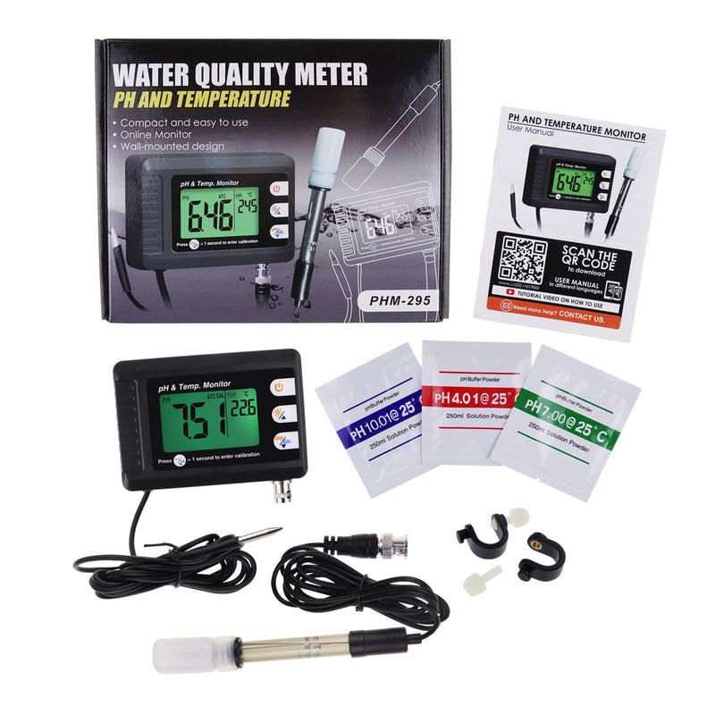 [Australia - AusPower] - Digital Combo pH & Temperature Meter, Aquarium Thermometer pH Monitor with Automatic Calibration Function for Fish Tank Hydroponics Aquaculture Laboratory 