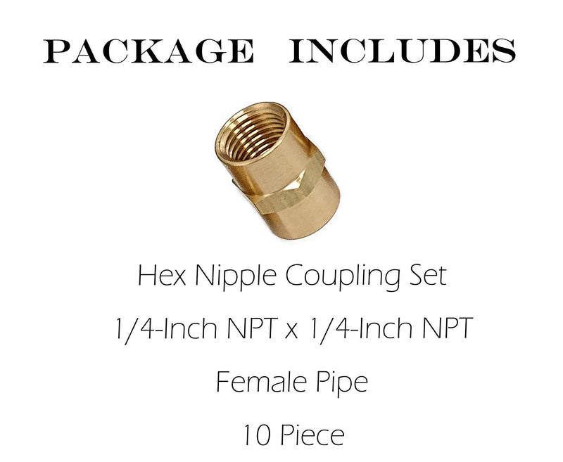 [Australia - AusPower] - T TANYA HARDWARE Pipe Fitting and Air Hose Fitings, Hex Nipple Coupling Set - 1/4-Inch NPT x 1/4-Inch NPT,Solid Brass, Female Pipe- 10 Piece 