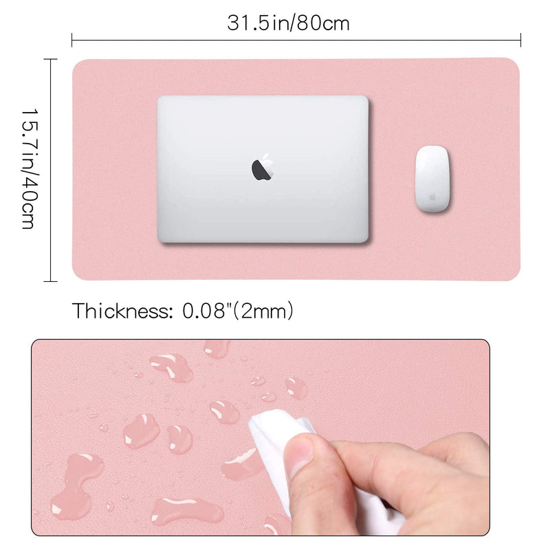 [Australia - AusPower] - Aelfox Cork & Leather Desk Pad, Natural Office Desk Mat Double-Sided Use, Stitched Edges, Waterproof Large Extended Mouse Pad Desk Accessories (31.5 x 15.7 inches, Pink/Cork) Cork+pink 31"x16" 