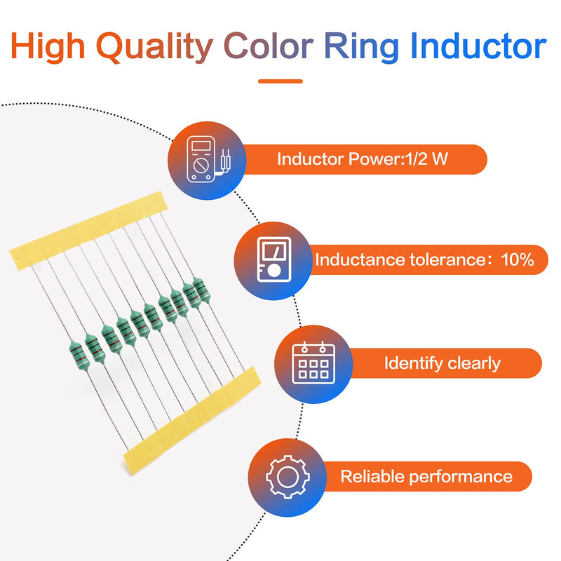 [Australia - AusPower] - Yetaida 200 Pcs Color Code Inductor, 20 Values Inductor Assortment Kit,1uH to 680uH,1mH-4.7mH,0.5W Color Ring Inductor 1/2 Watt Inductor 