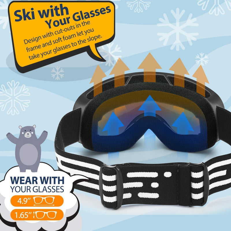 [Australia - AusPower] - LOEO Kids Ski Goggle, Snow Ski Goggles for Kids Youth Teens Boys and Girls from 5-14 01.black With Red Silver Lens 